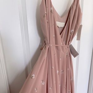 Jenny Yoo James Ditsy Floral Wrap Dress in Apricot